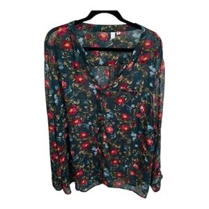 Kut From The Kloth Vibrant Floral V-Neck Blouse - Multicolor Blouse In Plus Size